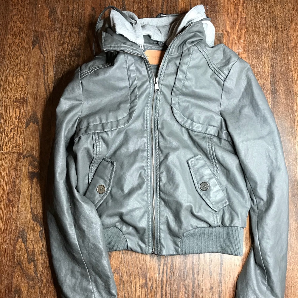 Super soft leather jacket with removable hoodie
